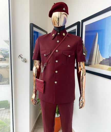 A Burgundy Reloaded Vintage “Havana” French Safari Suit.
