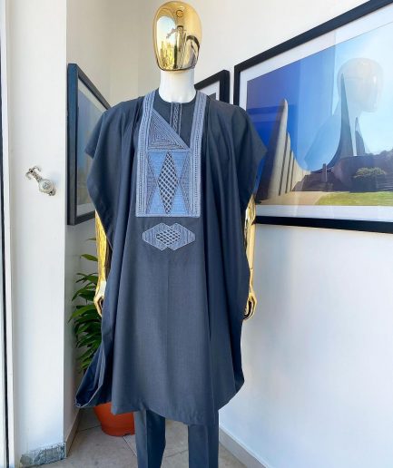 An Anchor Grey interconnected embroidery details agbada