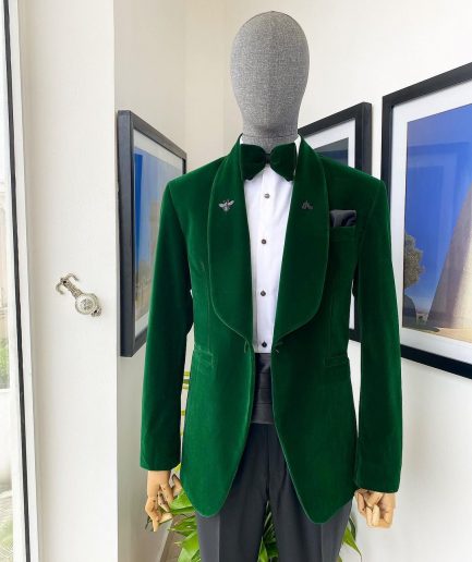 A Forest Green Soaked Velvet Tuxedo Suit