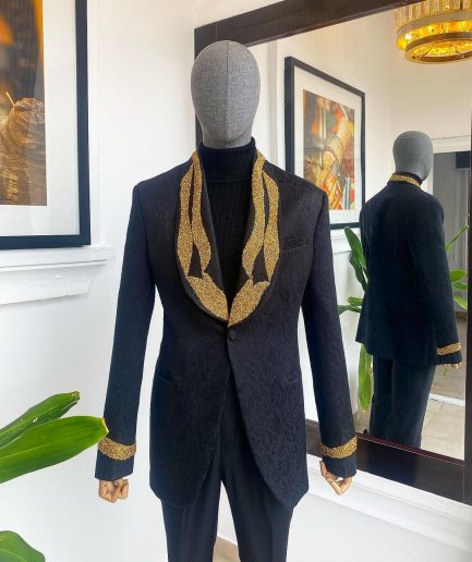 The “Vegas” Monochrome Charcoal Black Shawl Lapel Suit