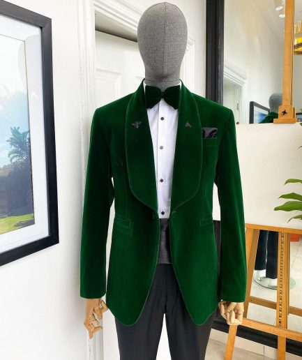 A Forest Green Soaked Velvet Tuxedo Suit
