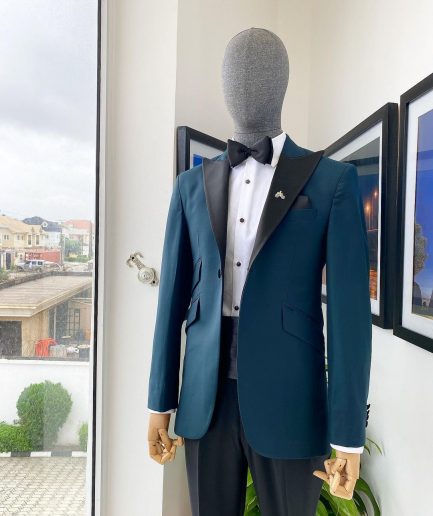 A Sacramento Green Peak Lapel, One Button Tuxedo Suit
