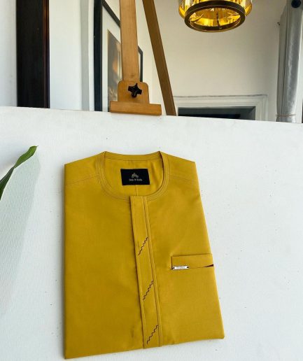 A Mustard Yellow Kaftan, embroidery front flap details African traditional senator kaftan native.