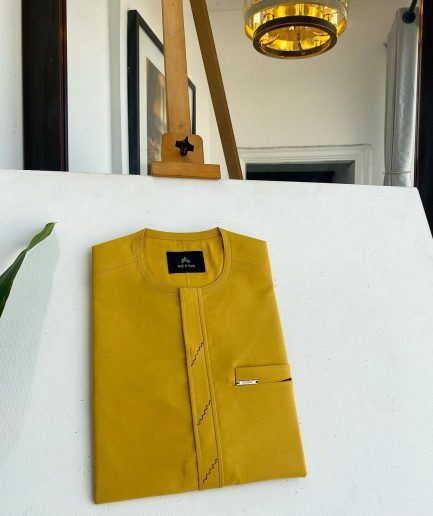 A Mustard Yellow Kaftan, embroidery front flap details African traditional senator kaftan native.