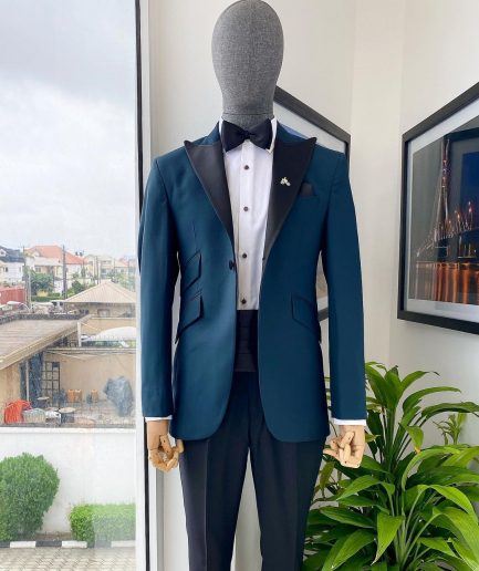 A Sacramento Green Peak Lapel, One Button Tuxedo Suit