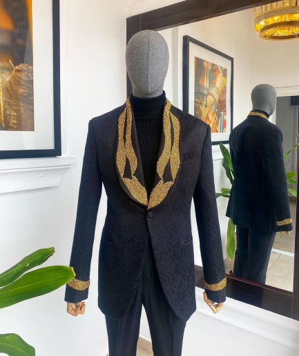 The “Vegas” Monochrome Charcoal Black Shawl Lapel Suit