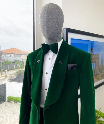 A Forest Green Soaked Velvet Tuxedo Suit