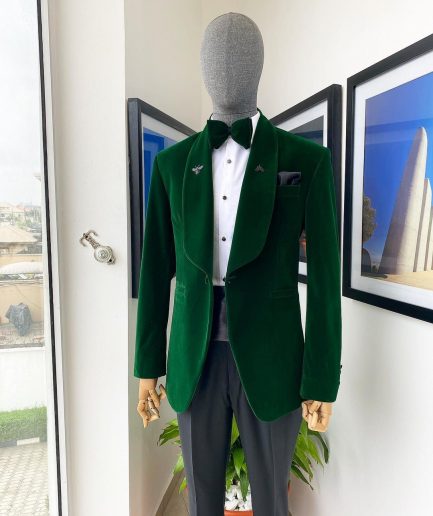 A Forest Green Soaked Velvet Tuxedo Suit