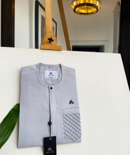 A Cloud grey, Clear View Black Swarovski Buttons, Ruffle Pocket Details African Traditional Senator Kaftan Native.