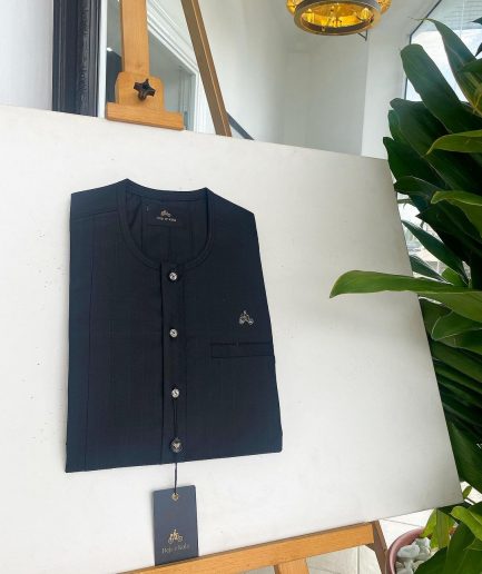 A Black Stripe, clear view transparent Swarovski buttons, front flap details African traditional senator kaftan native.