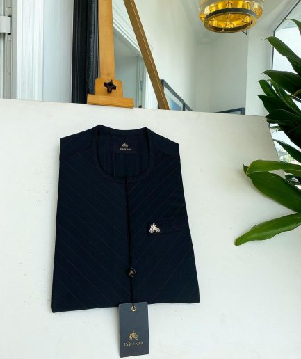 A Black inverted pencil stripe details African traditional senator kaftan native