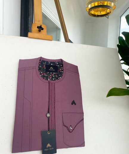 An Opera Mauve, Stripe lines front flap, Curved Pocket details African traditional senator kaftan native.