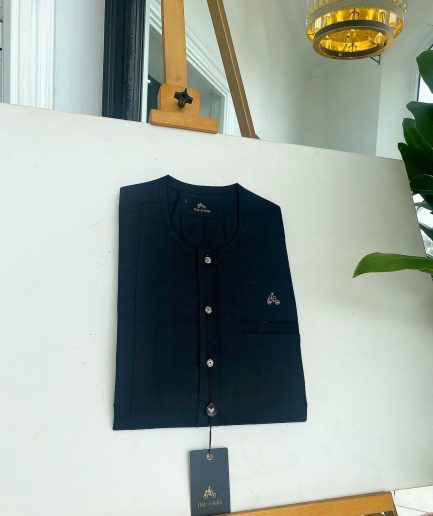 A Black Stripe, clear view transparent Swarovski buttons, front flap details African traditional senator kaftan native.