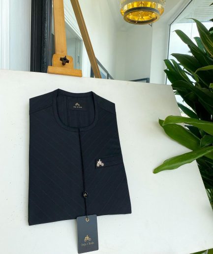 A Black inverted pencil stripe details African traditional senator kaftan native
