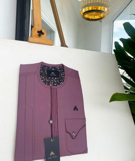 An Opera Mauve, Stripe lines front flap, Curved Pocket details African traditional senator kaftan native.
