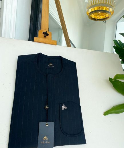 A Mix of Blue & Grey Stripe, V shaped patch pocket details African traditional senator kaftan native.