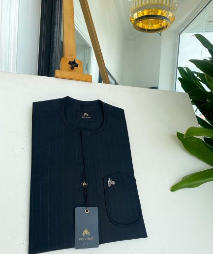 A Mix of Blue & Grey Stripe, V shaped patch pocket details African traditional senator kaftan native.