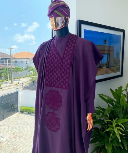 An Egg plant purple, Square and empty interwoven embroidery agbada