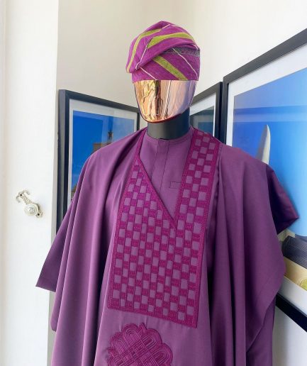 An Egg plant purple, Square and empty interwoven embroidery agbada