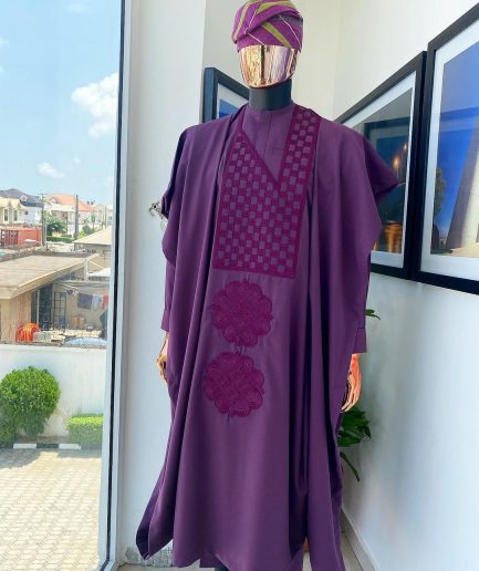 An Egg plant purple, Square and empty interwoven embroidery agbada