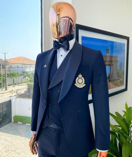 A Midnight Blue Shawl Lapel Tuxedo Suit