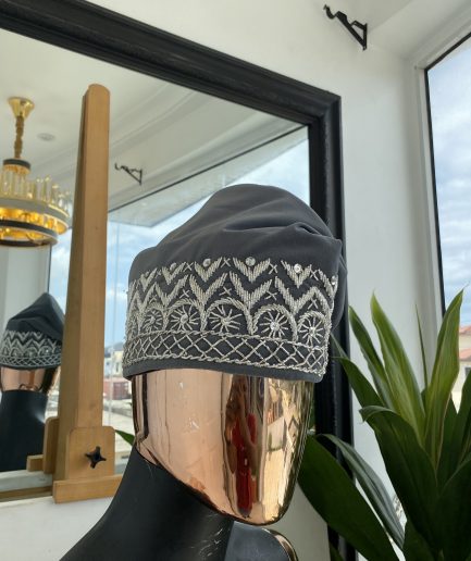 Grey and silver glass bead Embroidery Yoruba Traditional Ide Cap