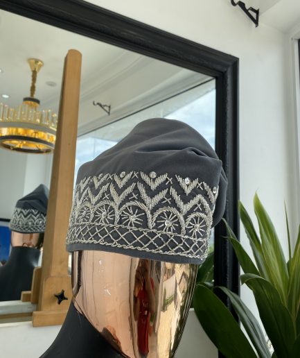 Grey and silver glass bead Embroidery Yoruba Traditional Ide Cap