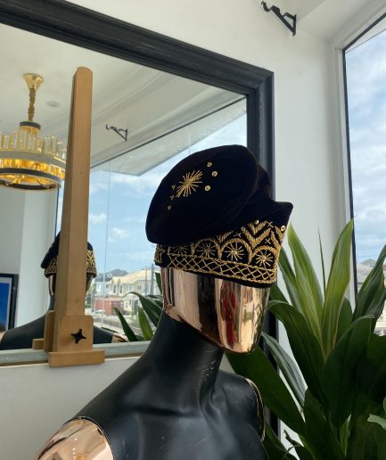 Brown And gold glass bead Embroidery Yoruba Traditional Ide Cap