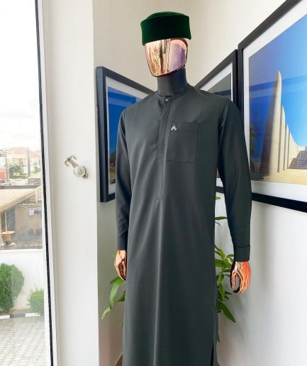 A Hunter Green, Tiny Flap long-length African traditional senator kaftan native and Sokoto