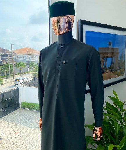 A Hunter Green, Tiny Flap long-length African traditional senator kaftan native and Sokoto