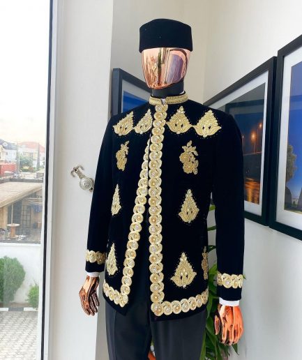 A “Justin” Gold embroidery on black soaked Italian velvet Ceremonial suktan