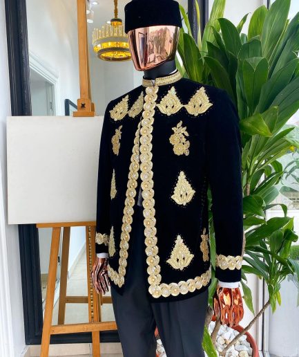A “Justin” Gold embroidery on black soaked Italian velvet Ceremonial suktan