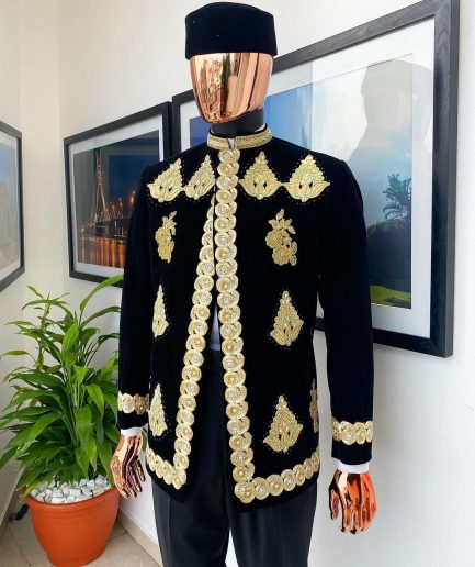 A “Justin” Gold embroidery on black soaked Italian velvet Ceremonial suktan