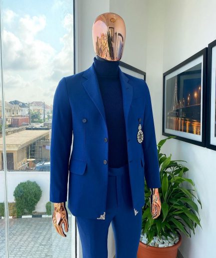 A Navy Blue Notch Lapel, 2 Button Suit