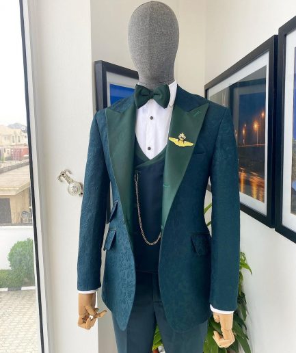 A “Mandarin” Floral Sacramento Green Peak Lapel Suit
