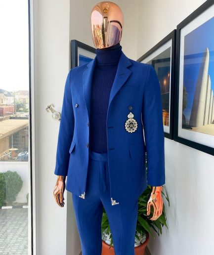 A Navy Blue Notch Lapel, 2 Button Suit