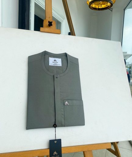A Steel grey front flap details African traditional senator Kaftan.
