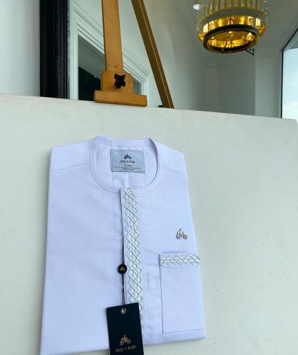 A Cocaine White, Flap with Embroidery Details African Traditional Senator Kaftan Native.