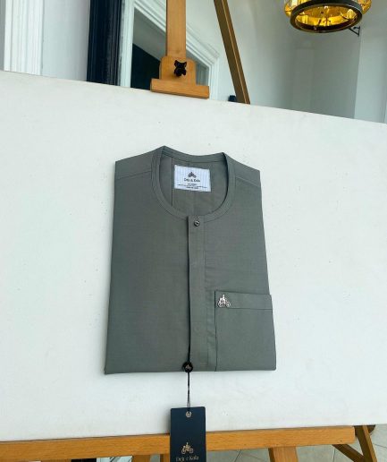 A Steel grey front flap details African traditional senator Kaftan.