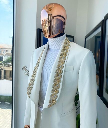 A Reloaded “Vegas” Monochrome Ivory White Shawl Lapel Suit