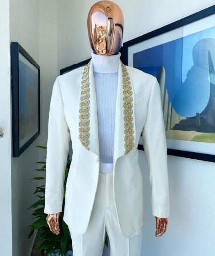 A Reloaded “Vegas” Monochrome Ivory White Shawl Lapel Suit