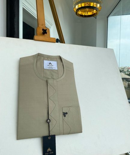 A Light Oak, Front Flap with Undulating Details African Traditional Senator Kaftan Native.