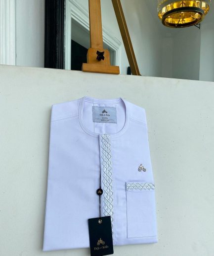 A Cocaine White, Flap with Embroidery Details African Traditional Senator Kaftan Native.
