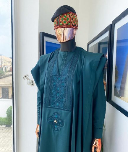 A Sacramento Green With Connected Embroidery Agbada