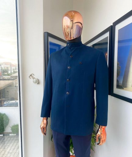 A Yale Blue bishop neck, horizontal pocket jacket