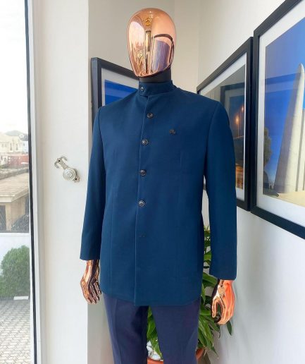 A Yale Blue bishop neck, horizontal pocket jacket