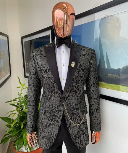A Metallic coarse pattern jacquard peak lapel tuxedo Suit