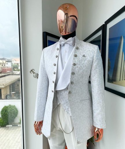 A “cardinal” ivory white and silver pattern metallic pattern jacquard Suit