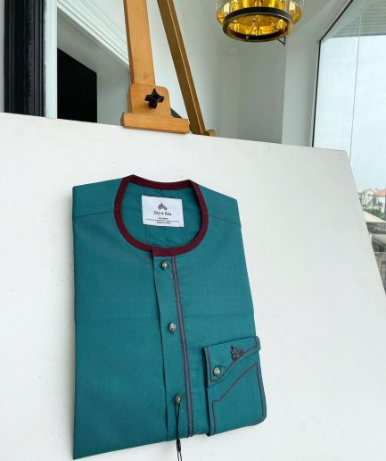 A Sacramento green, burgundy detailing, mixed-colour button details African traditional senator Kaftan native