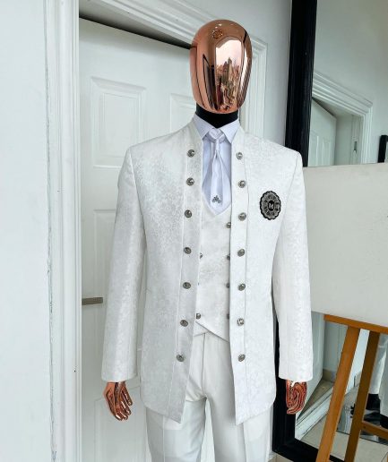An Ivory white “stratosphere” dispersed pattern jacquard Suit